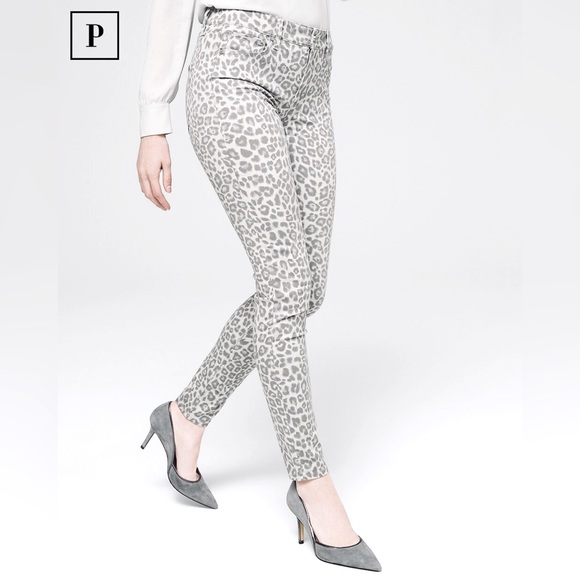 White House Black Market Denim - NWT WHBM Curvy Fit Sculpt High-Rise Leopard-Print Skinny Ankle Jeans Grey Sz 10R
